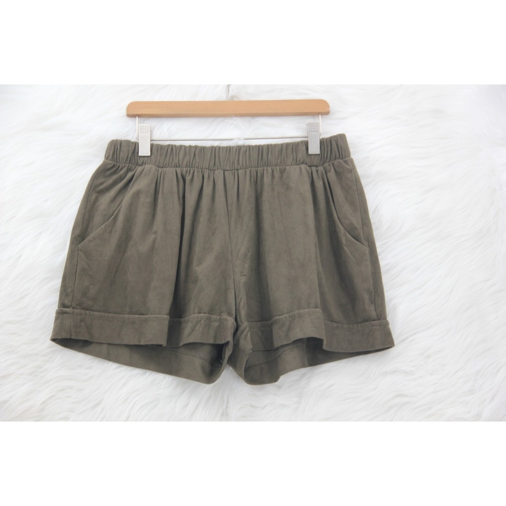The Impeccable Pig Shorts Women's L Green Microsuede Short Pull On Minimalist